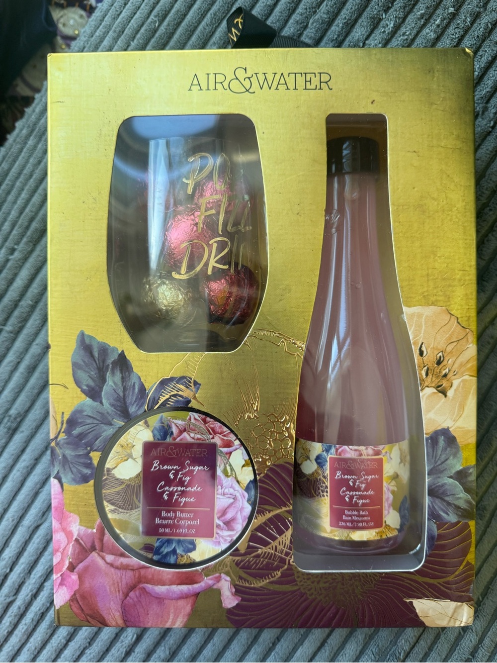 Air & Water Brown Sugar & Fig Bath & Body Gift Set Wine Tumbler 9 Pc Set